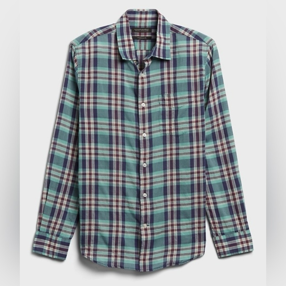 Men’s Size XL banana republic plaid SLIM-FIT CRINKLE COTTON SHIRT lightweight